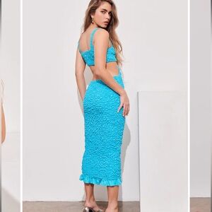 Saylor popcorn smocking Kellyn cut-out midi dress